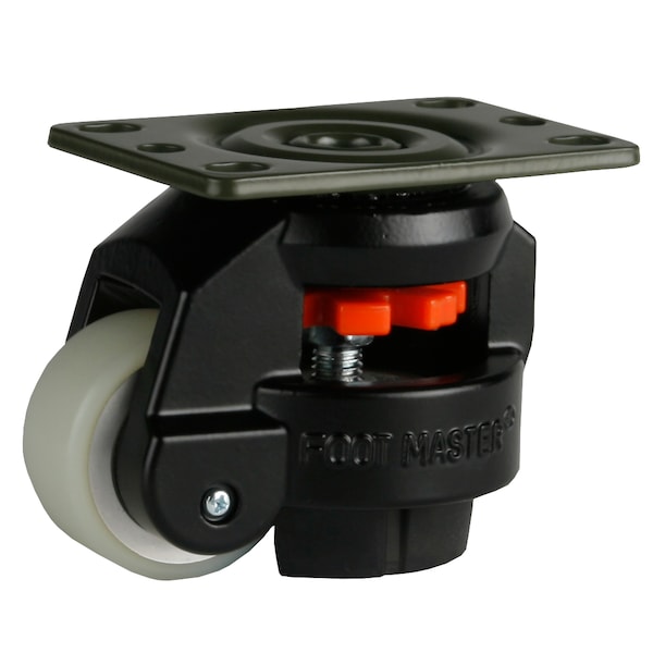 Foot Master Leveling Caster, 50 mm PU Wheel, 2-1/2 x 3-1/4 Plate, Swivel, 280 kg Cap, NBR Foot Pad, Black GD-60-F-HUP-FBL-PUS - main
